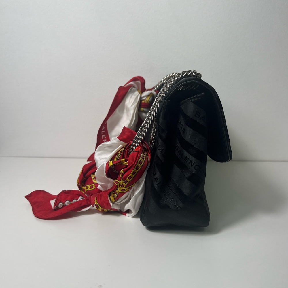 Balenciaga BB Satin Jacquard Black Logo Scarf Chain Shoulder Crossbody Bag Purse - Picture 8 of 13